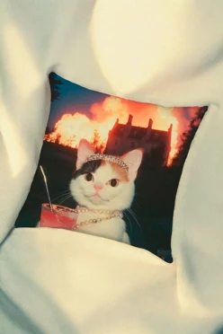 Купить подушку 50х50 см, с принтом "Cat with a drink"