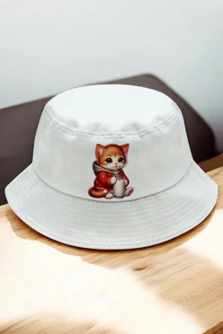 Купить панаму Мадрид из греты с узкими полями, однотонная "Cat drink milk"