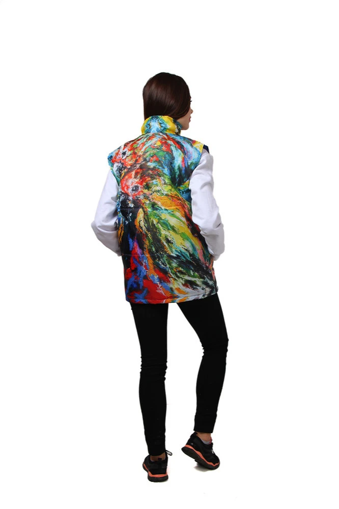 Жилет Портер на синтепоне со стежкой унисекс, с полной запечаткой "Parrots"#1