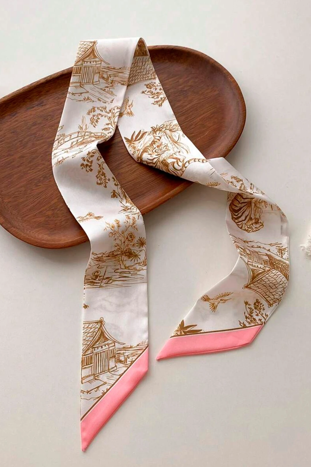 Шарф-платок Твилли двухслойный 5х90 см, с полной запечаткой "Japan Aesthetic"#4