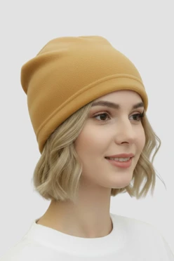 Купить шапку Руби флисовую однослойную взрослую, однотонную бежевую