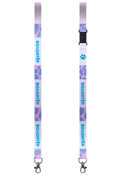 Купить ленту для бейджа блекаут ширина 2 см, с карабином-люкс и замком безопасного разрыва, с печатью "Volonter"