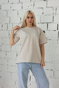 Купить футболку Мерфи оверсайз унисекс однотонную бежевую (хлопок)