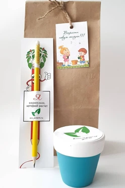 Набор "1+1", керамический горшочек с растущим карандашом