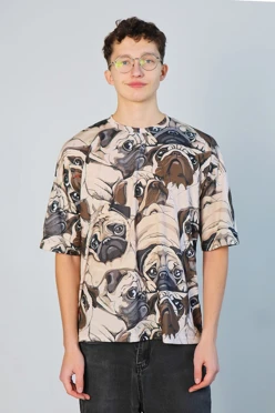 Купить футболку Макс оверсайз из футера пэ унисекс с полной запечаткой