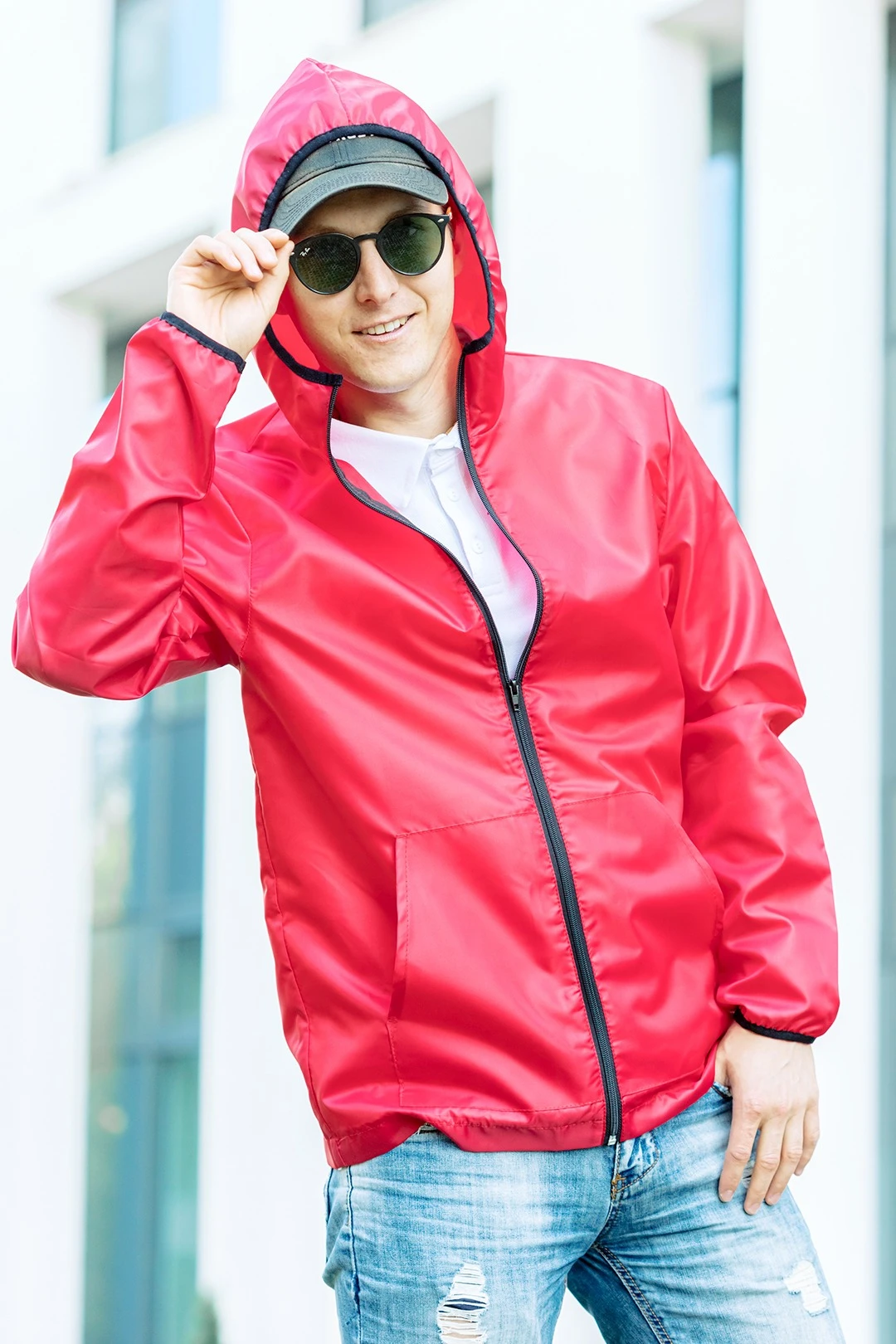 Ветровка Арчи унисекс, однотонная красная#5 Ветровка Арчи унисекс, однотонная красная#5