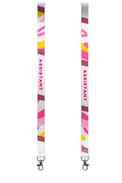 Купить ленту для бейджа репс ширина 2,5 см, с карабином-люкс, с печатью "Assistant"