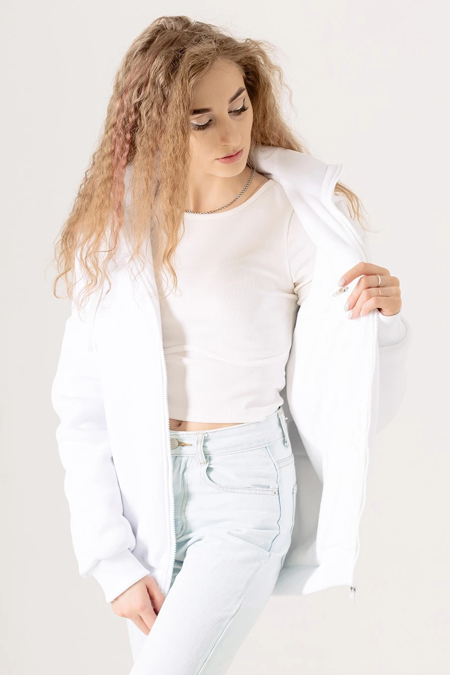 Балахон Джеймс из футера на флисе унисекс, однотонный белый#1 Балахон Джеймс из футера на флисе унисекс, однотонный белый#1