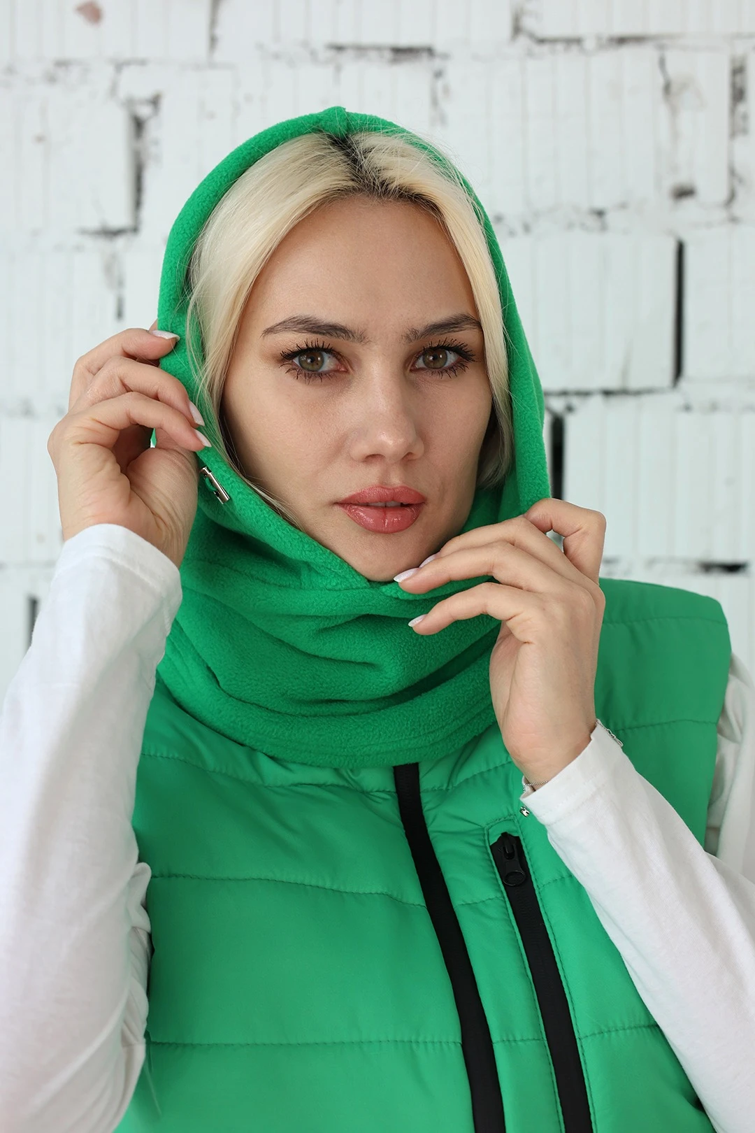 Капор Рейс флисовый взрослый, однотонный зеленый#2