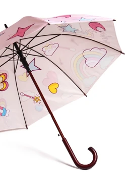 Зонт-трость Мэри с деревянной ручкой двухслойный, с полной запечаткой#1