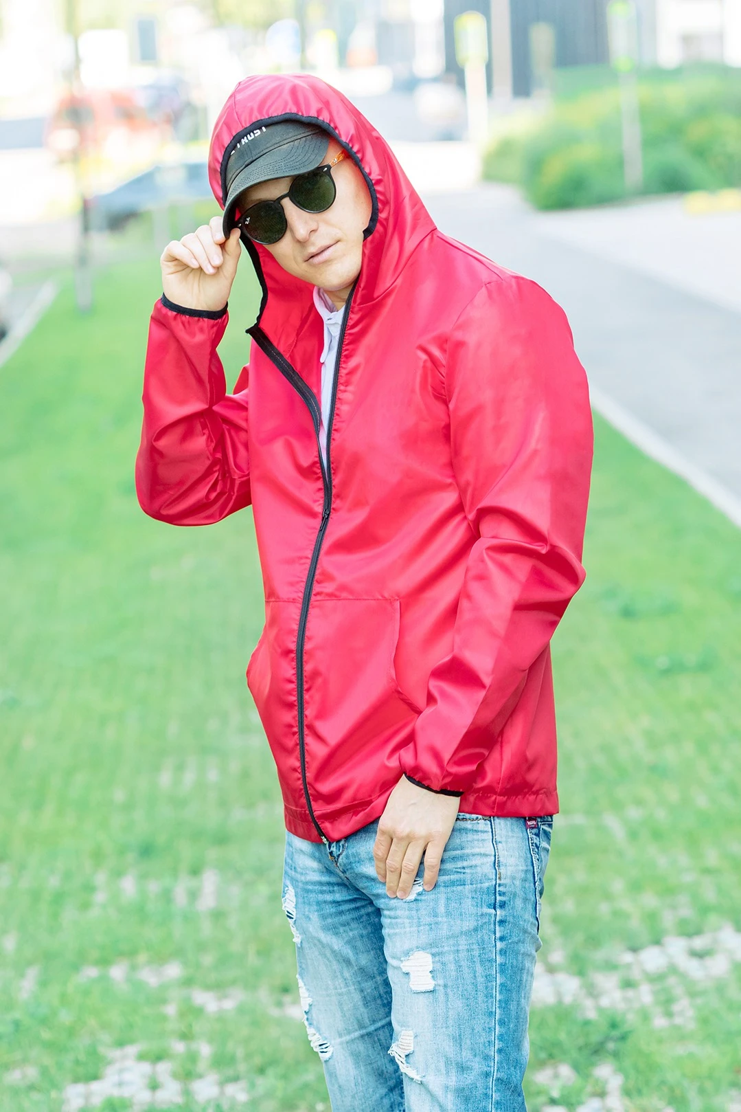 Ветровка Арчи унисекс, однотонная красная#4 Ветровка Арчи унисекс, однотонная красная#4