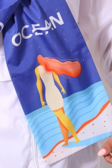 Шарф двухслойный легкий 15х150 см, с полной запечаткой "Ocean"#3