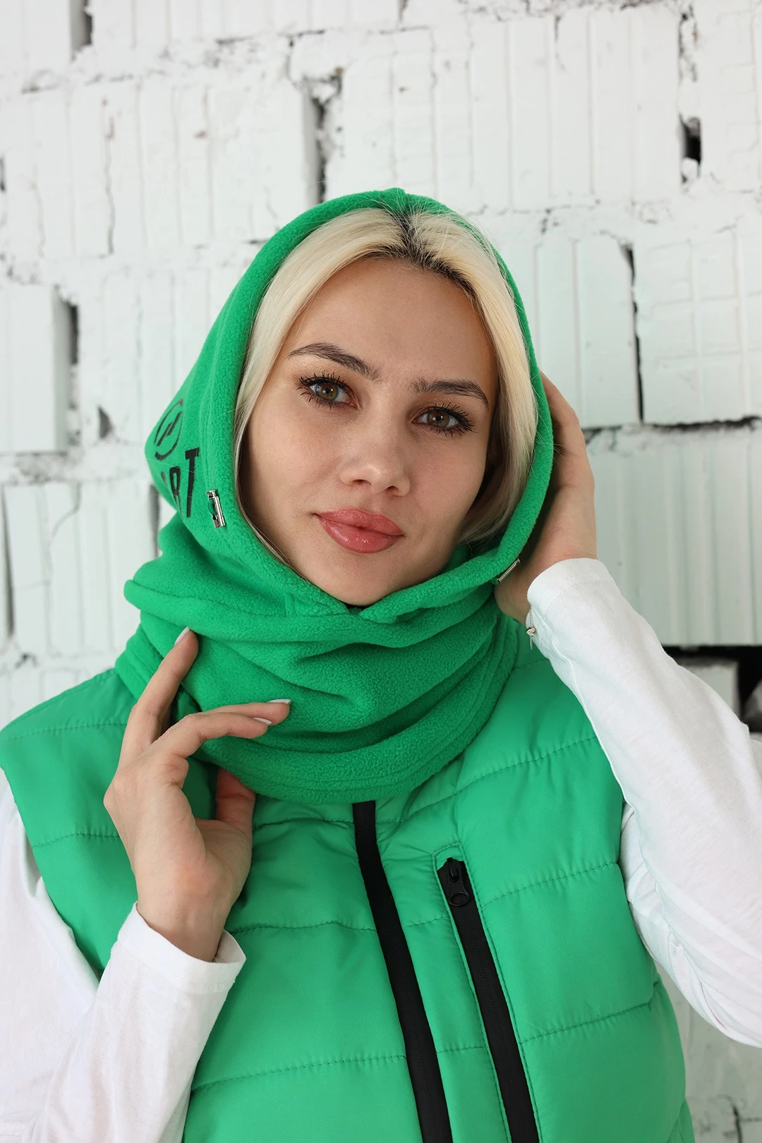 Капор Рейс флисовый взрослый, однотонный зеленый#3