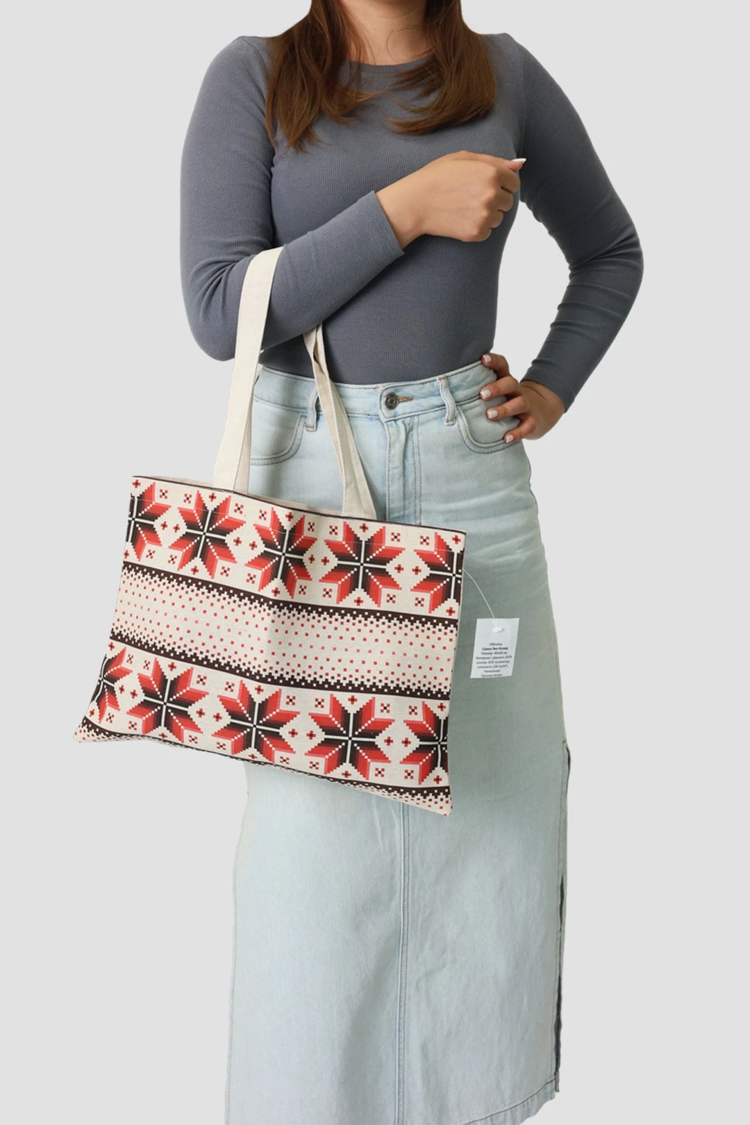 Купить сумку Эко Колор из двунитки 40х30 см, с принтом на одной стороне "Red and black flowers