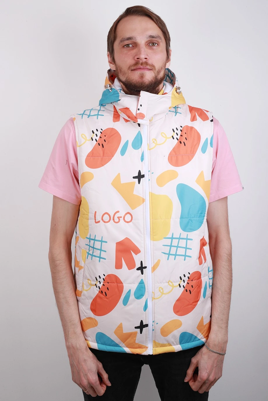 Жилет Диего на синтепоне с капюшоном унисекс, с полной запечаткой "Сrowns"#2