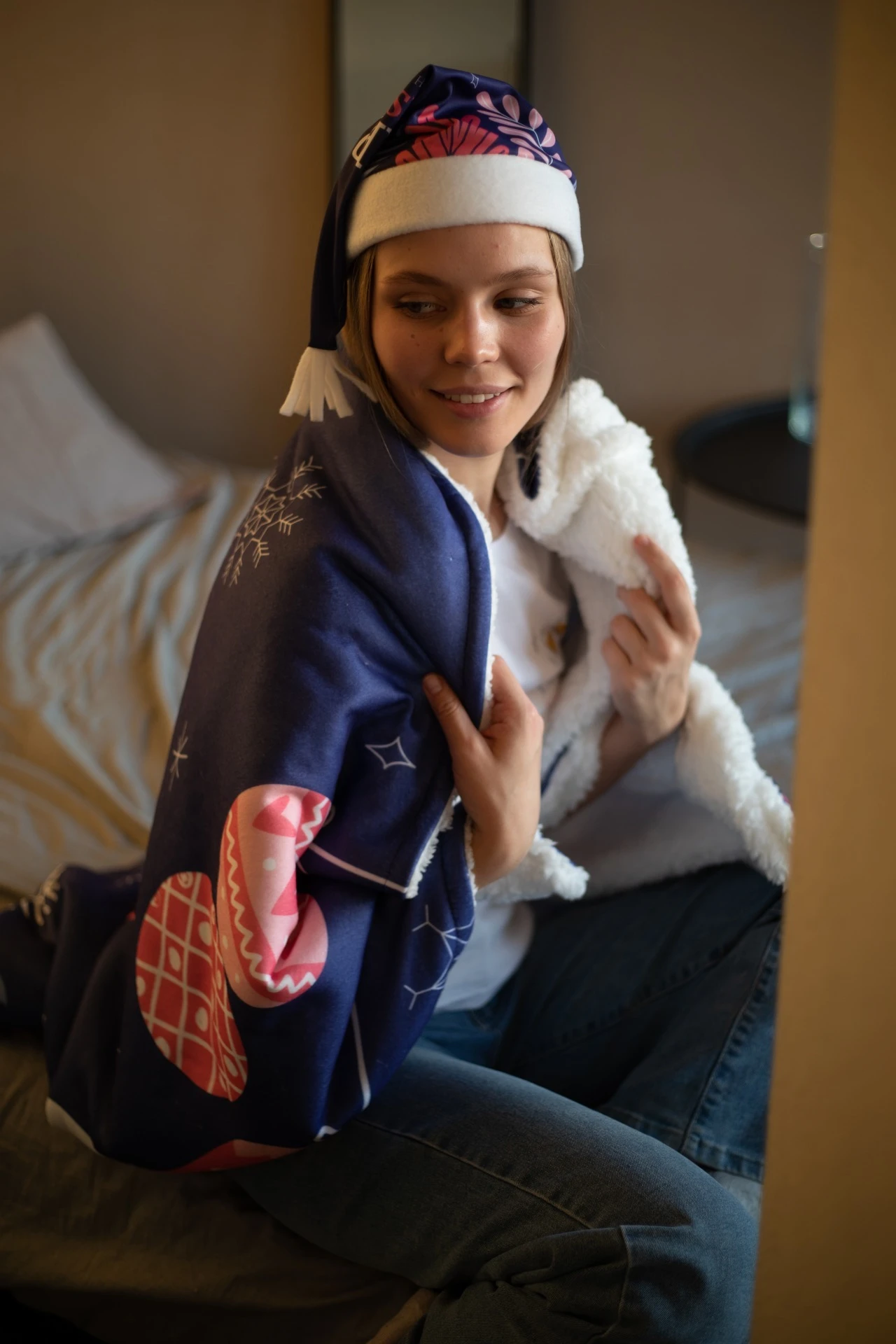 Плед Слипи флисовый 120х140 см (двухслойный), с принтом "Happy Christmas"#5 Плед Слипи флисовый 120х140 см (двухслойный), с принтом "Happy Christmas"#5