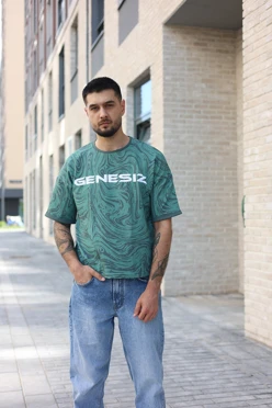 Купить футболку Бен оверсайз унисекс из кулирки хб с полной запечаткой "Genesiz"