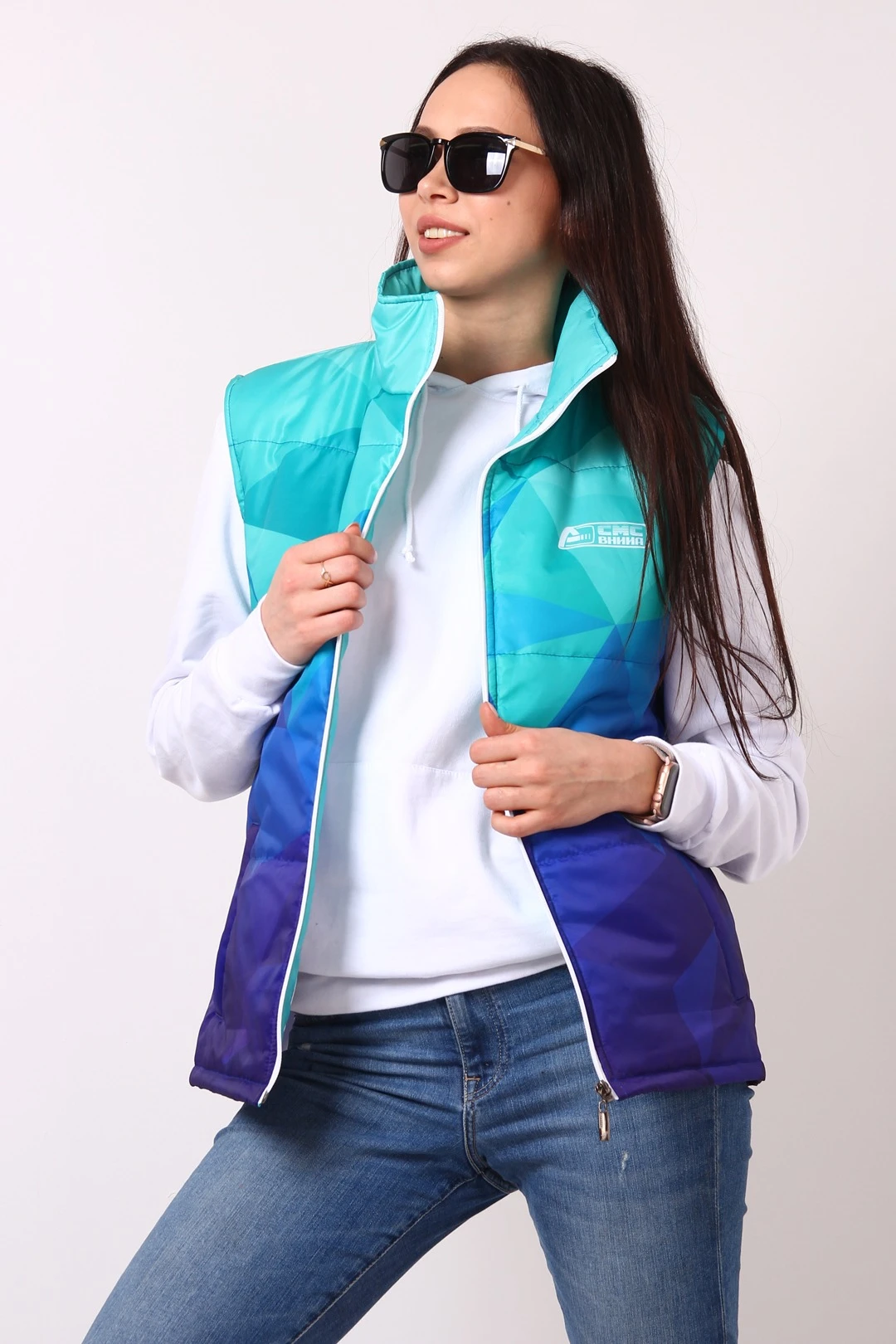 Жилет Портер на синтепоне со стежкой унисекс, с полной запечаткой "СМС"#1