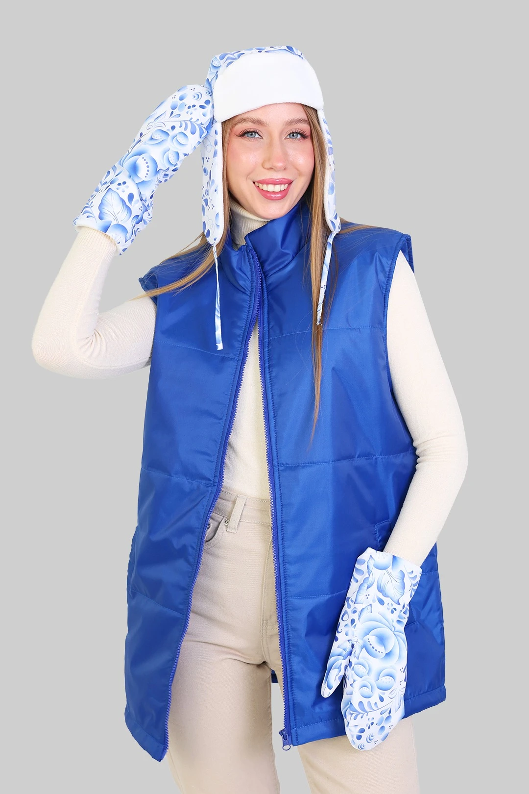 Купить варежки утепленные двухслойные взрослые, с полной запечаткой "Blue Flower" Купить варежки утепленные двухслойные взрослые, с полной запечаткой "Blue Flower"