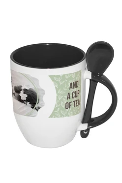Купить кружку двухцветную с ложкой, с принтом "And a cup of tea"