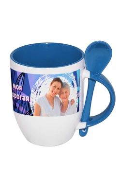 Купить кружку двухцветную с ложкой, с печатью "Моя дорогая"