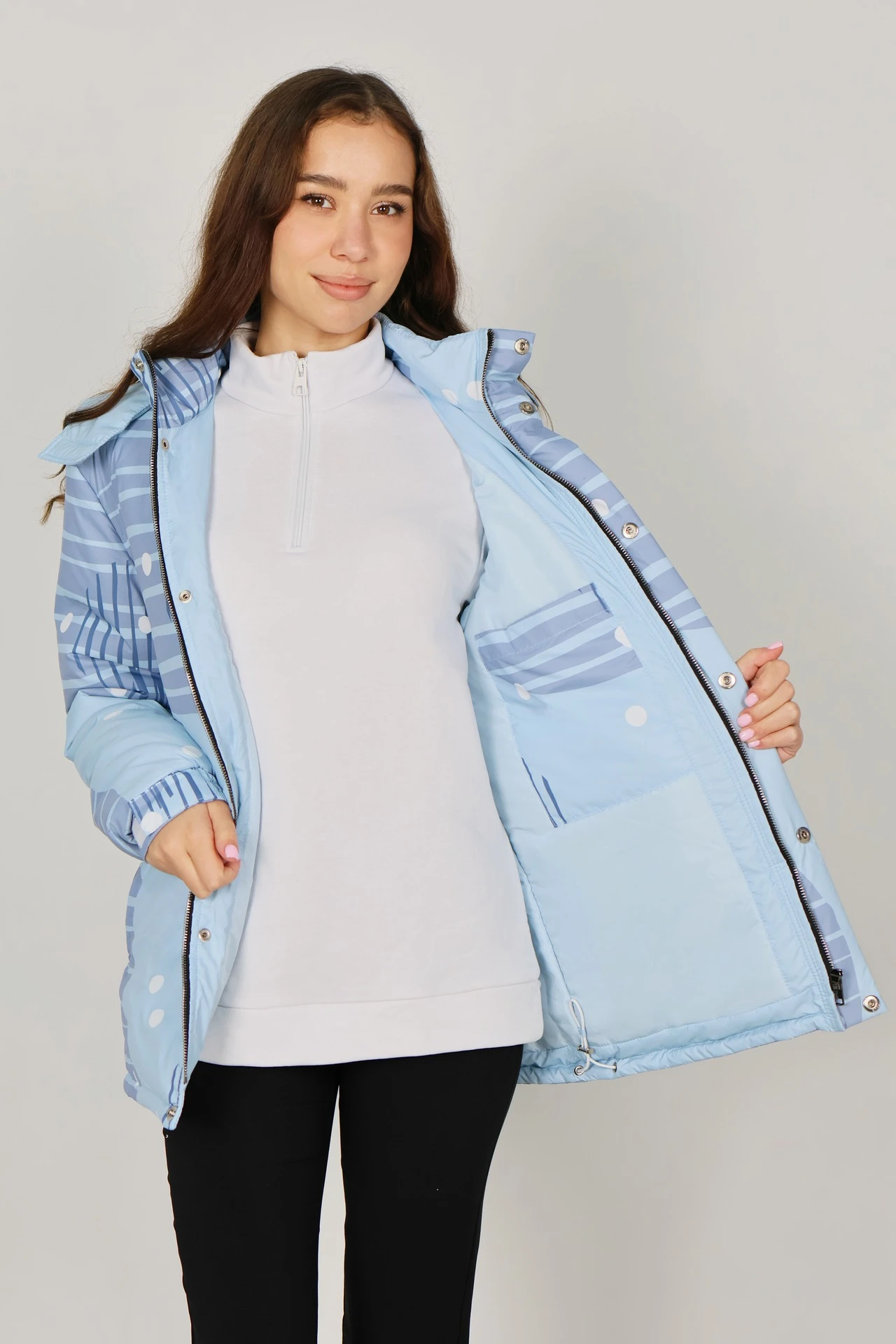 Купить куртку Винтер с капюшоном на синтепоне унисекс, с полной запечаткой "Snow Valley"