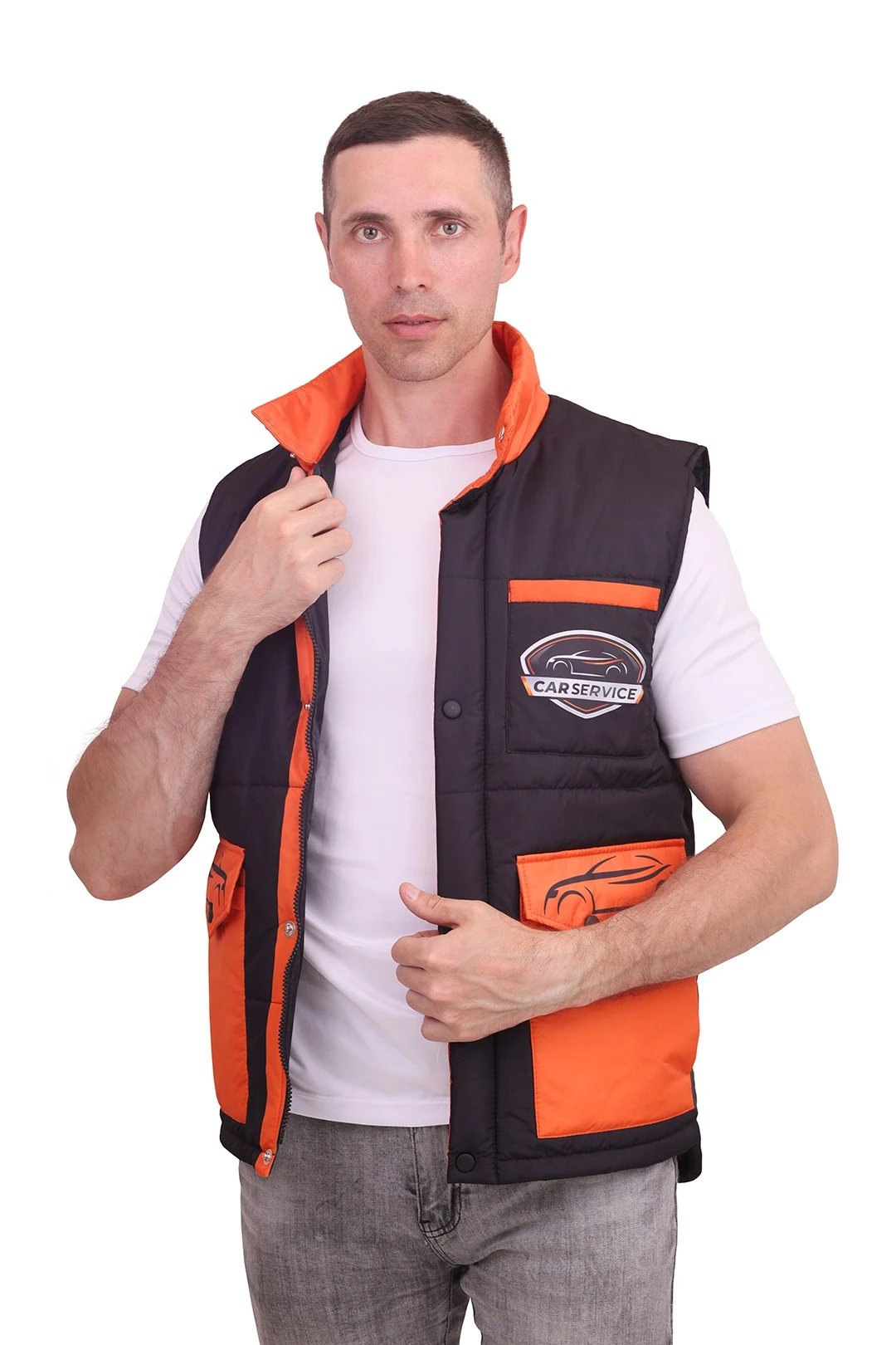 Жилет Хайк на синтепоне унисекс, с полной запечаткой "Car Service"#2 Жилет Хайк на синтепоне унисекс, с полной запечаткой "Car Service"#2
