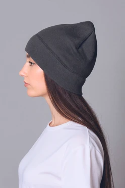 Купить шапку Бани флисовую однослойную взрослую, однотонную темно-серую