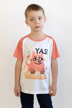 Купить футболку Спэйс детскую из ложной сетки 130 с полной запечаткой "Yas"