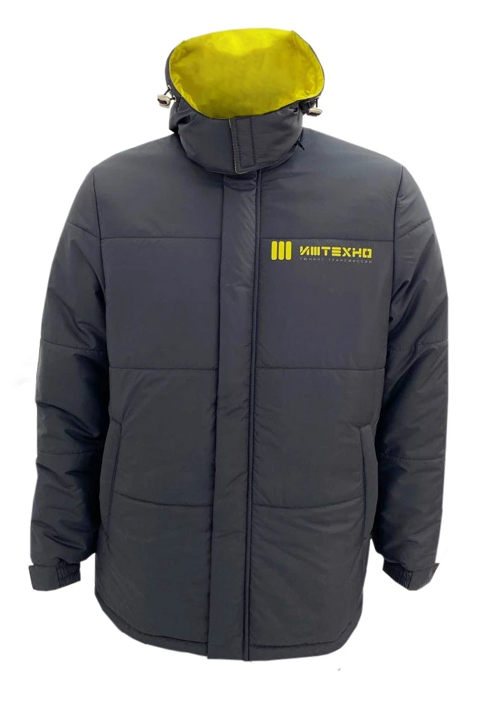 Куртка Винтер с капюшоном на синтепоне унисекс, с полной запечаткой "IzhTechno"#1