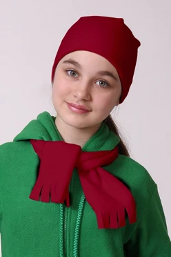 Купить шапку флисовую детскую бордовую