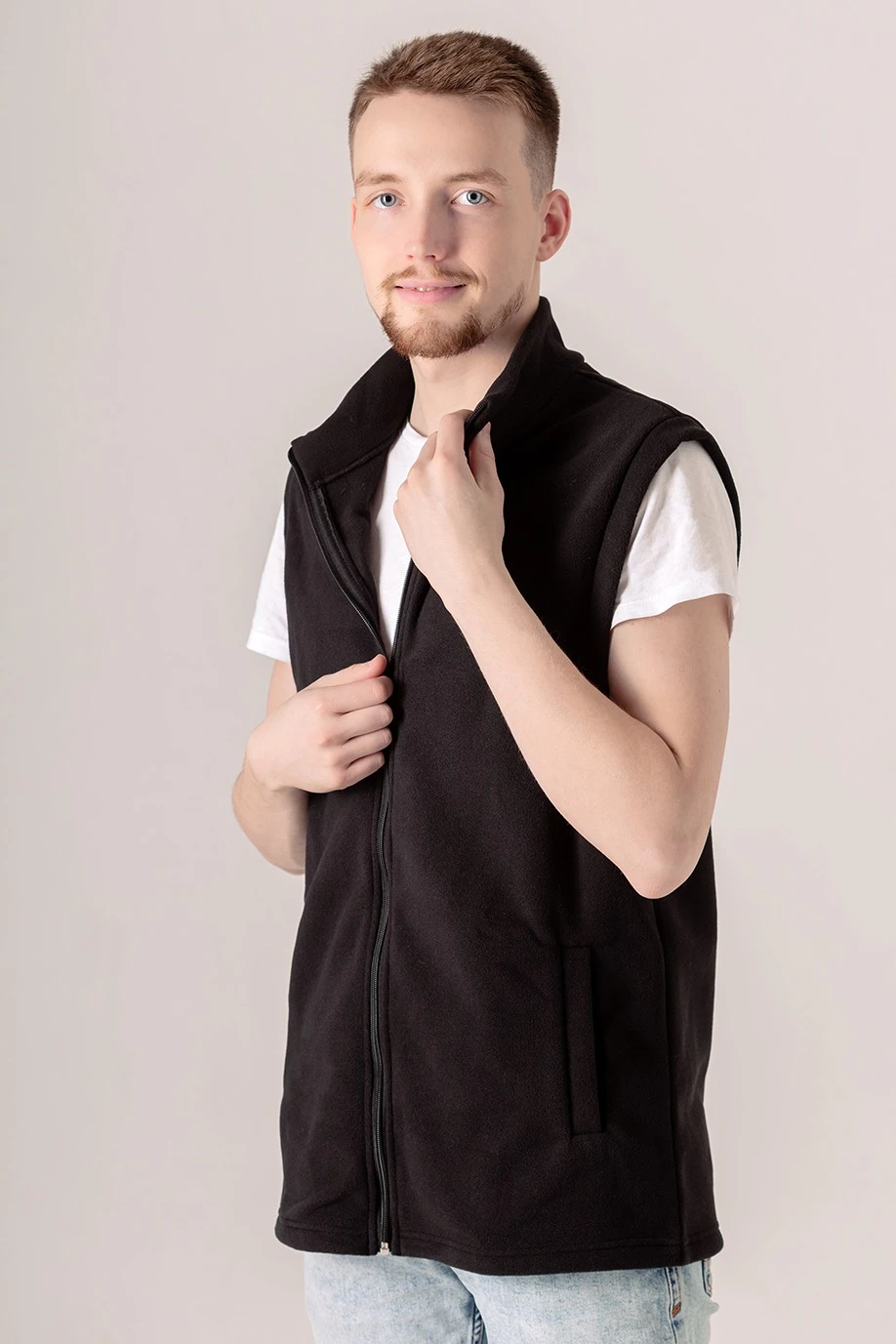 Жилет Браво флисовый без капюшона унисекс, однотонный черный#5 Жилет Браво флисовый без капюшона унисекс, однотонный черный#5