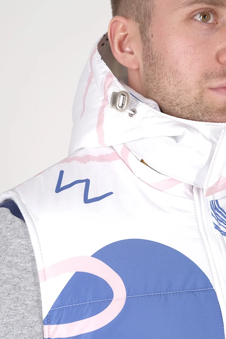 Жилет Диего на синтепоне с капюшоном унисекс, с полной запечаткой "Geometry"#5