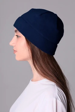 Купить шапку Вайт флисовую однослойную взрослую, однотонную черно-синюю
