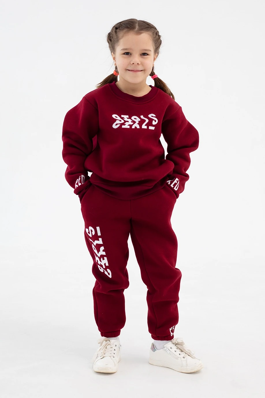 Свитшот Тревис из футера детский, однотонный  бордовый