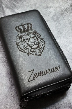 Клатч на 2 отделения с индивидуальной гравировкой, кожаный мужской