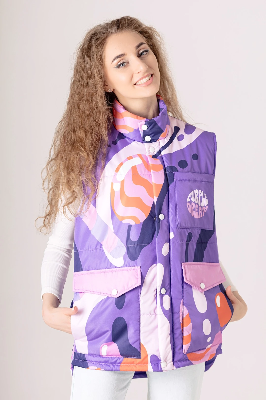 Купить жилет Хайк на синтепоне унисекс, с полной запечаткой "Pupple dream"