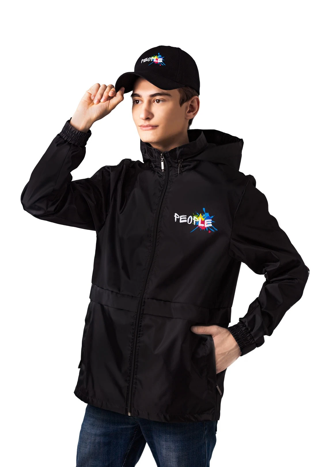 Купить ветровку Коди с капюшоном унисекс, однотонную "People"