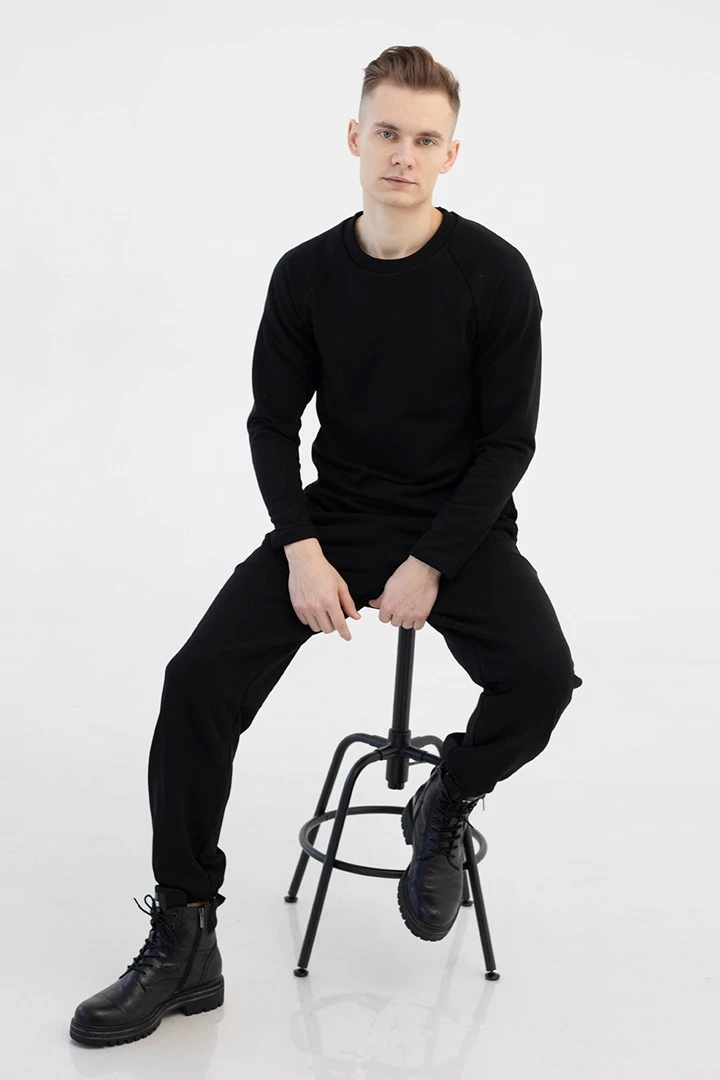 Лонгслив Мигель из футера унисекс, однотонный черный#2