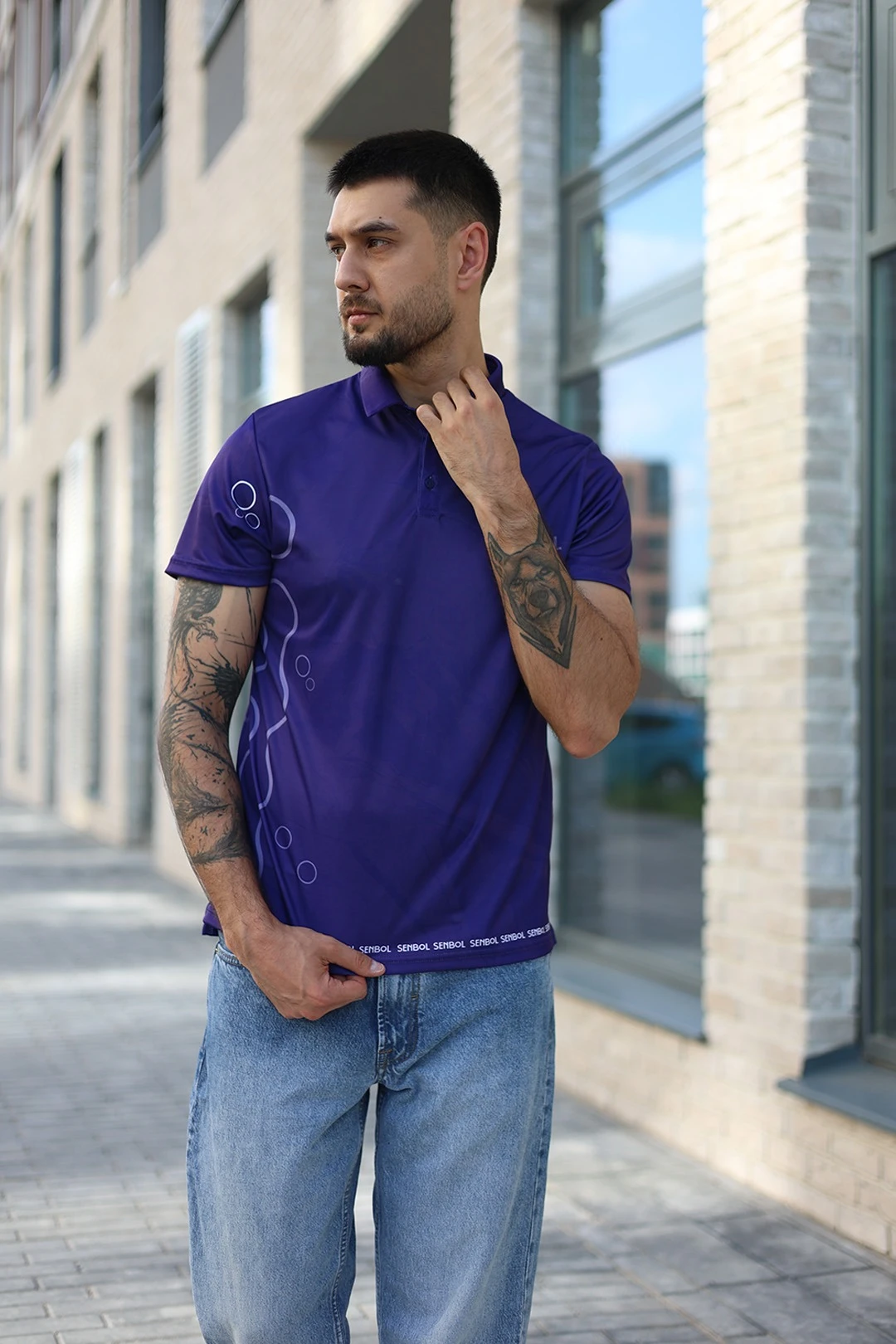 Поло Стар унисекс из ложной сетки с полной запечаткой "Senbol"#1 Поло Стар унисекс из ложной сетки с полной запечаткой "Senbol"#1