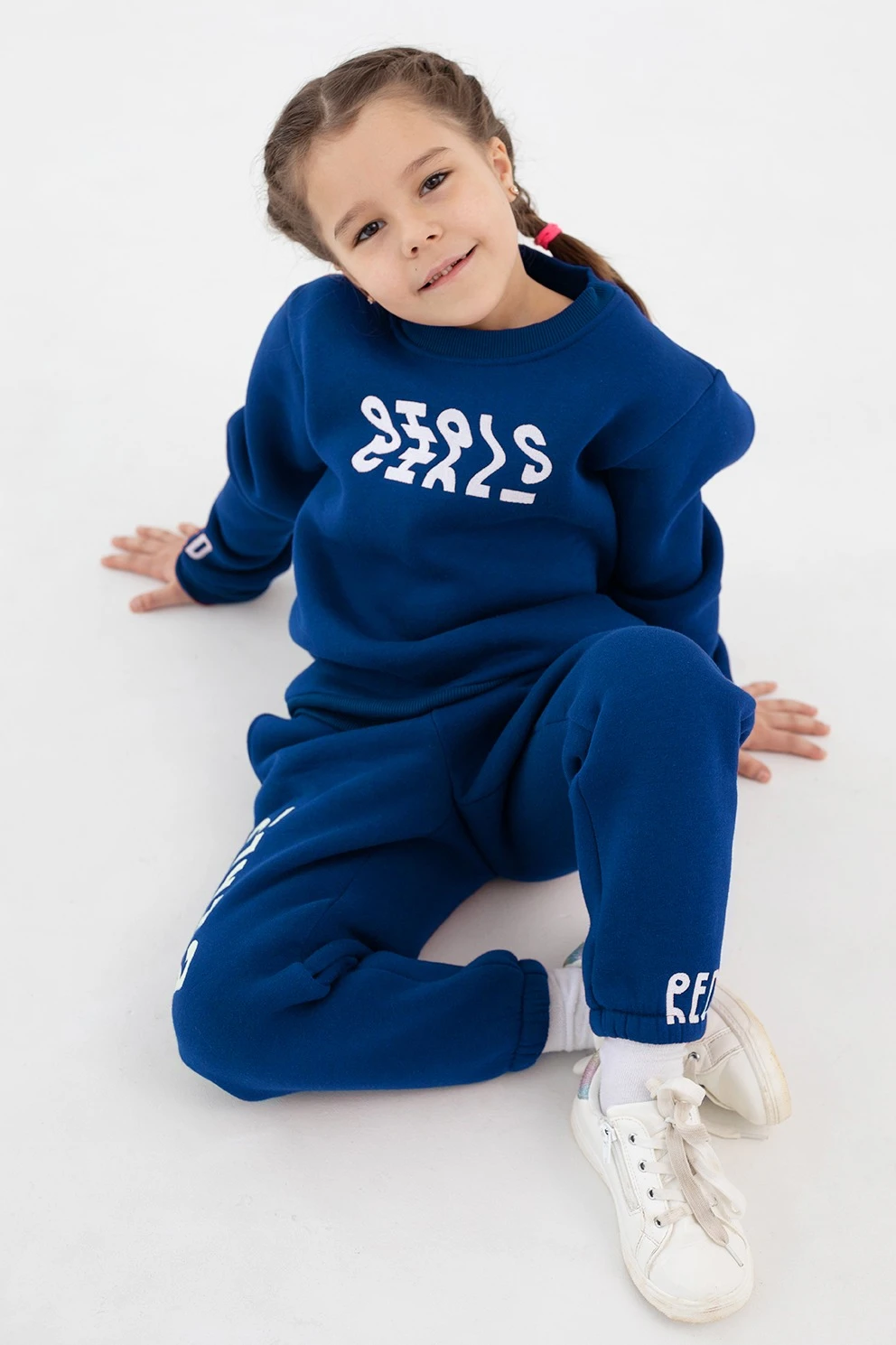 Купить брюки Хит из футера с начесом детские, однотонные синие