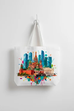 Купить сумку Эко Колор из двунитки 40х30 см, с принтом на одной стороне "Moscow fusion"