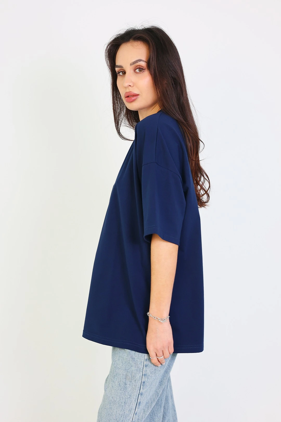 Футболка Ричмонд оверсайз унисекс однотонная (хлопок), темно-синяя#1