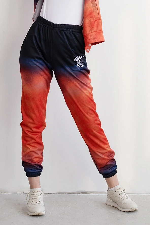 Брюки Экшен зауженные женские с полной запечаткой "Merge"#1