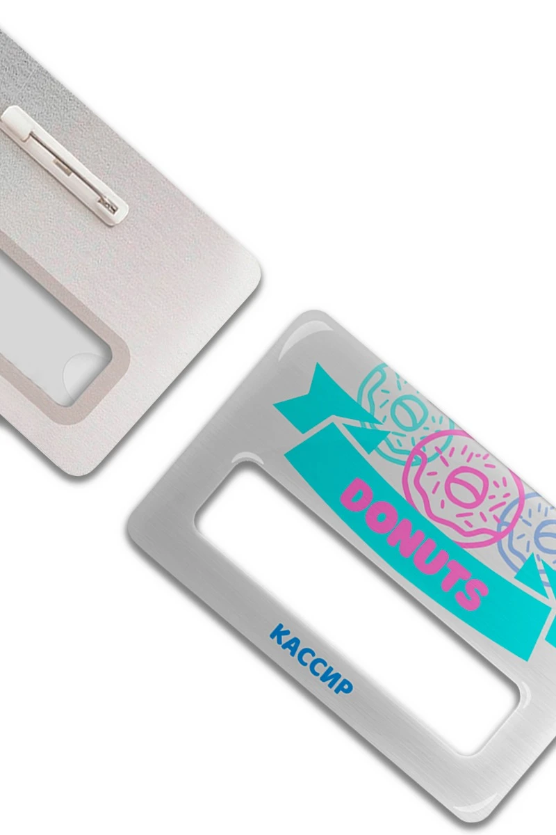 Купить бейдж с окном металлический 47х73 мм "Donuts" Купить бейдж с окном металлический 47х73 мм "Donuts"