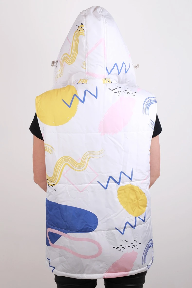 Жилет Диего на синтепоне с капюшоном унисекс, с полной запечаткой "Geometry"#2