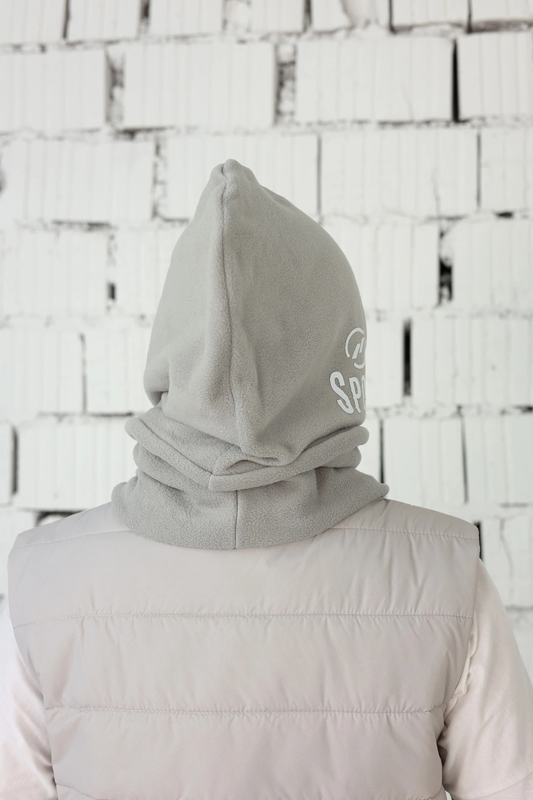 Капор Рейс флисовый взрослый, однотонный светло - серый#3