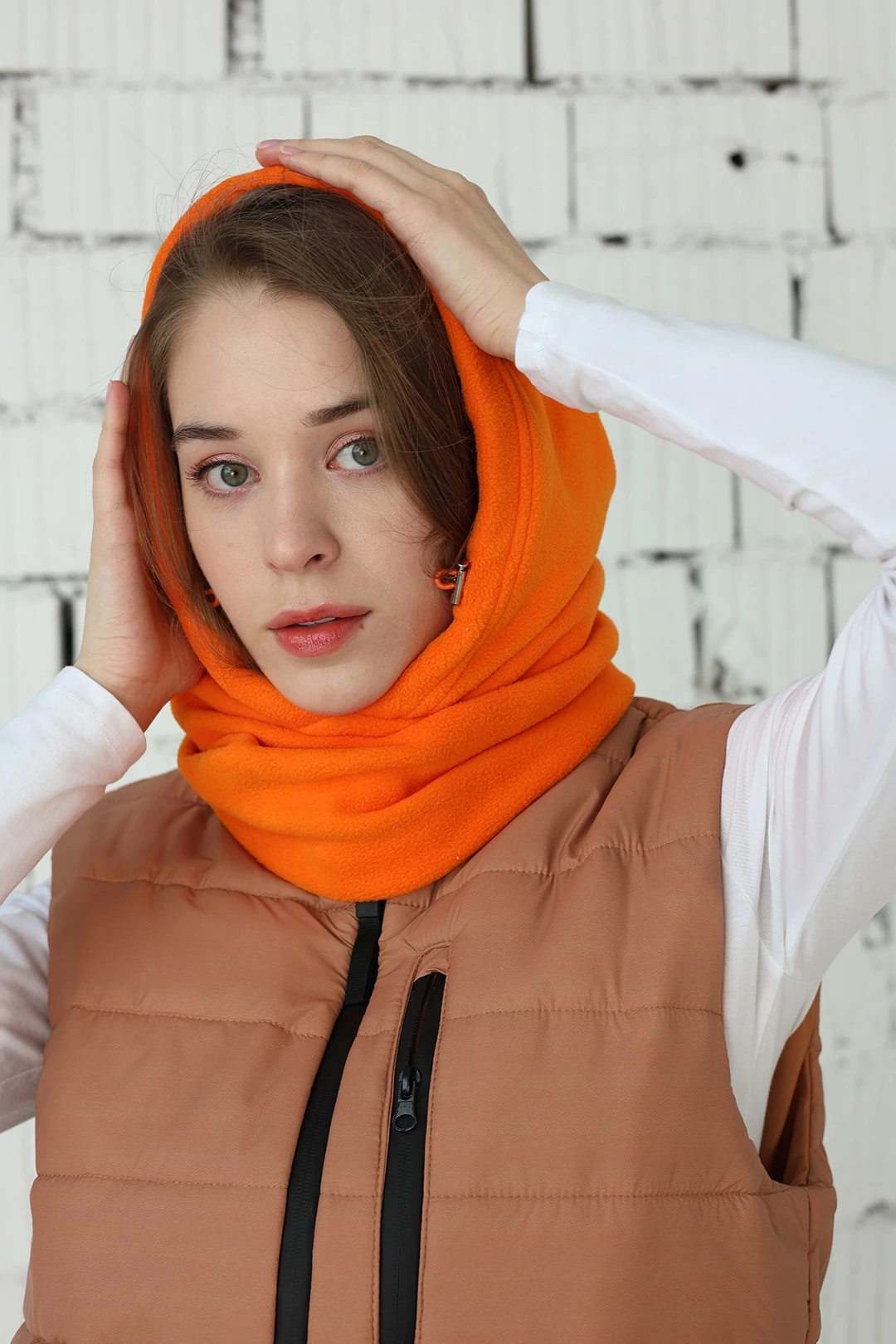 Капор Рейс флисовый взрослый, однотонный оранжевый#1 Капор Рейс флисовый взрослый, однотонный оранжевый#1