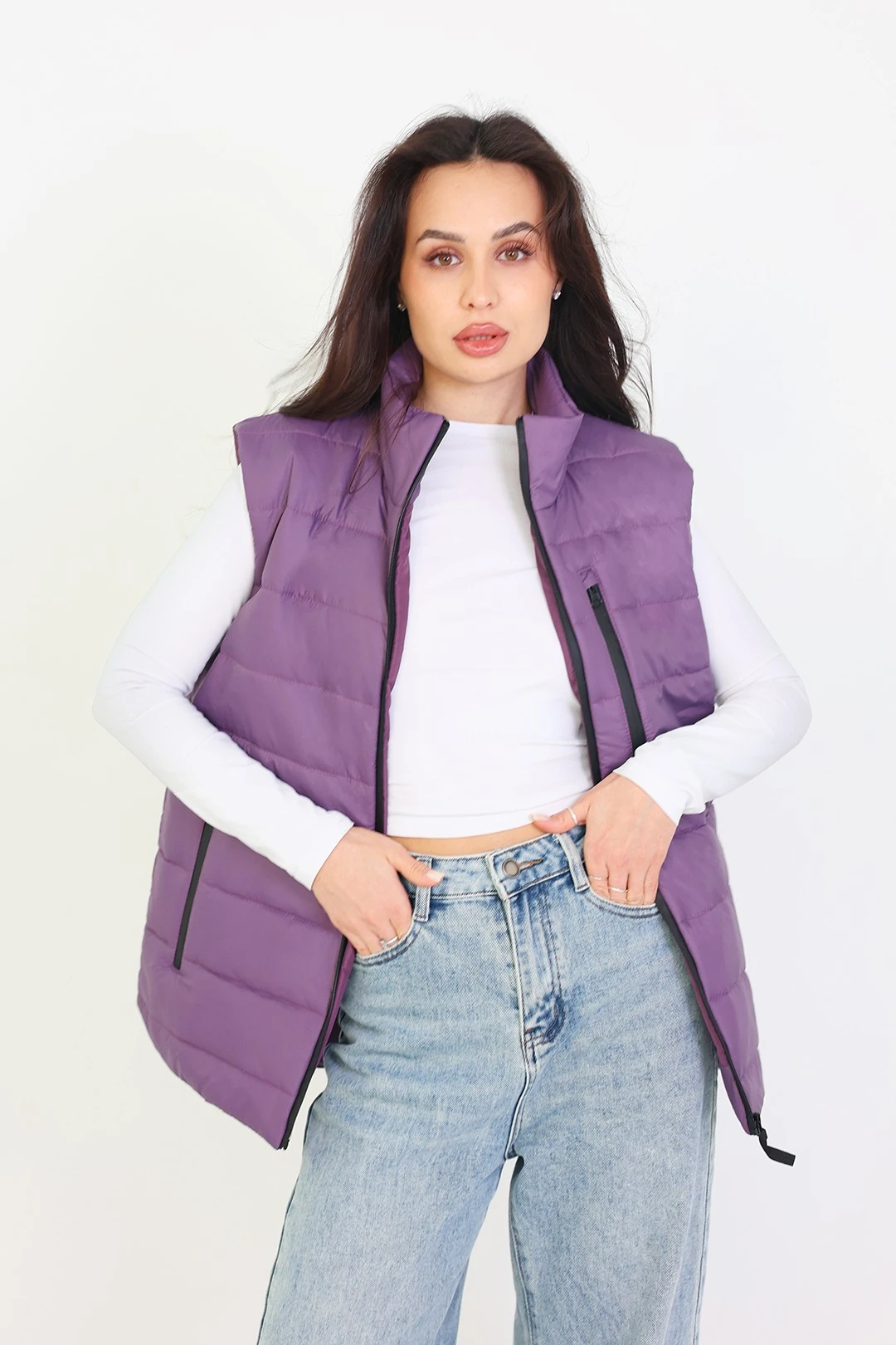 Жилет Эмбер на синтепоне со стежкой унисекс, однотонный фиолетовый#3