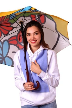 Зонт-трость Мэри с деревянной ручкой однослойный, с полной запечаткой#2